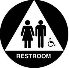 Unisex Round Restroom Sign, ADA Compliant, 12" Diameter Door Sign (Black/White)