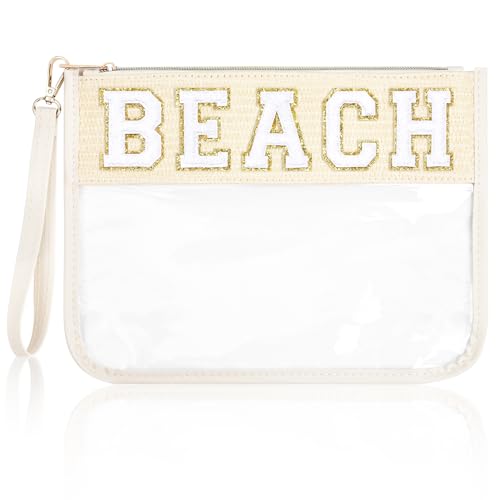 BEACH Bag BEACH Sunscreen Makeup Bag Chenille Letter Pouch Clear Travel Zipper Nylon Cosmetic Pouch Organizer Sunscreen Toiletry Bag Waterproof Summer Travel Gifts for Women