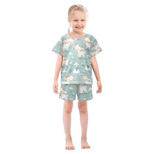 ALAZA Sheep Flower Mountain Pajamas Short Sleeve 2 Piece Sleepwear Top and Bottom Pajama Set Unisex3