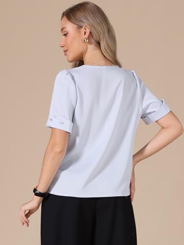 Chemisier élégant en satin brillant col V Allegra K blouse fluide manches courtes - 2