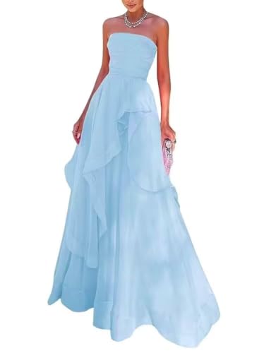 Ruffles Tulle Prom Dress Strapless Formal Evening Party Dresses 2025 Long Ball Gown A-Line Corset Tube Prom Gowns
