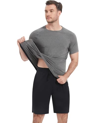 Image of NACHILA Men's Pajama Set, Cooling Bamboo Viscose Short Sleeve Top & Shorts