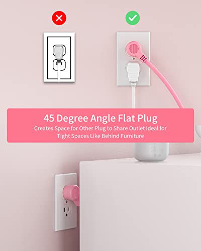 Extra Long Extension Cord 25 ft, NTONPOWER Rose Pink Flat Plug Power Strip with USB Ports, 3 Outlet 2 USB Desktop Charging Station Wall Mount for Home, Dorm Room, Office and Nightstand, ETL Listed — view 5