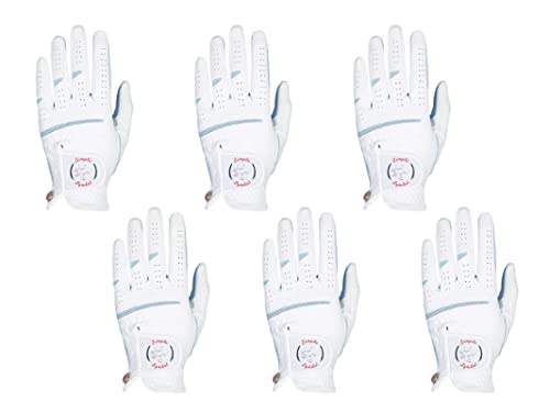 Simple Symbol Women's Golf Glove Microfiber With Colorful Cabretta Leather Six Pack(Left Is Wear On Left Hands,Right Is Wear On Right Hands) Four Colors White/Sky/Orange/Red(Sky,S,Left) #TOP8