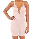 SPANX SPANXshape Suit Your Fancy Plunge Low-Back Mid-Thigh Bodysuit - Comfortable One Piece - Medium Compression - Seamless - Champagne Beige - Small
