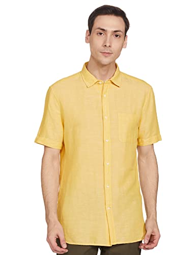 Image of Marks & Spencer Mens Solid Linen Blend Collared Neck Regular Fit Shirt