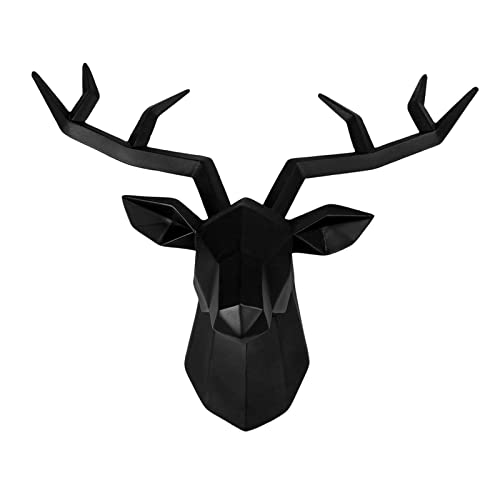 Generic Resin Deer Head Sculpture Animal Statue Figurines Wall Hanging Stag Artwork Simulation Crafts Antlers Statuette for Bedroom Home Decors, Black