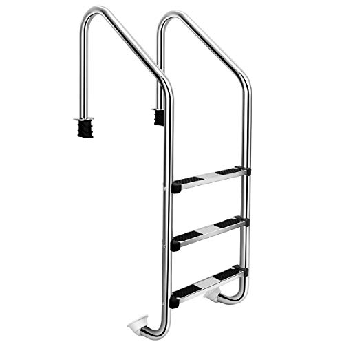 Goplus Steel Pool Ladder, Premium Stainless Steel Non-Slip 3-Step in-Pool Ladder for Above