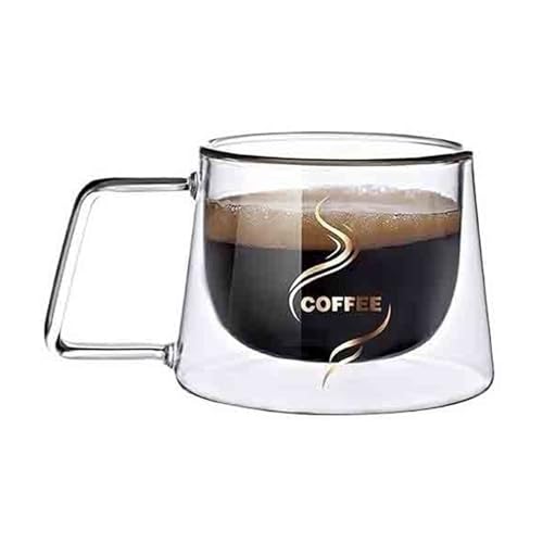 ZKALQECNF Leche Tazas de vidrio transparente 7 oz con asa, tazas café doble pared for espresso, latte, capuchino, té Bebidas