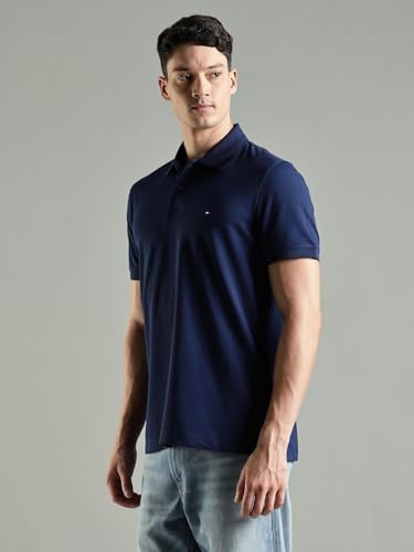 Image of Tommy Hilfiger Solid Regular Fit Cotton Polo T-Shirt