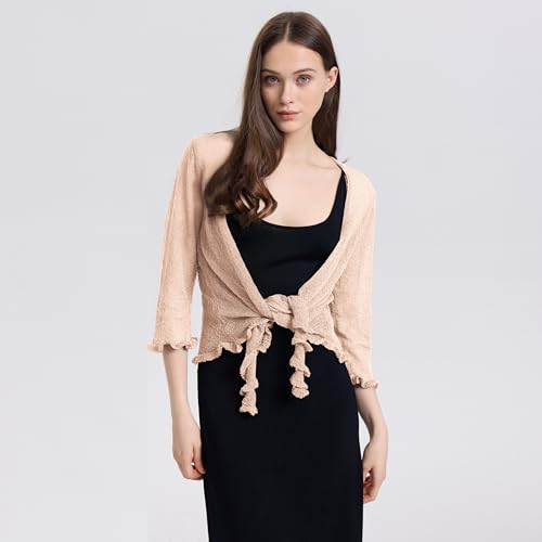 Women's 3/4 Sleeve Tie Open Front Sheer Mesh Lightweight Shrug Cardigan Knit for Dresses4