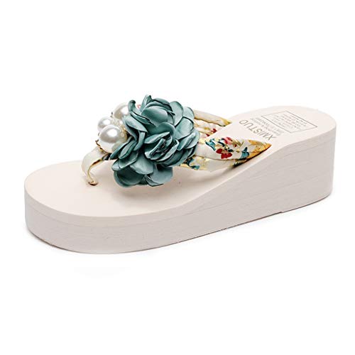 MIOKE Women's Wedge Flip Flops Sandals Bohemian Floral Anti-Slip Comfy Platform Summer Beach Thong Sandal