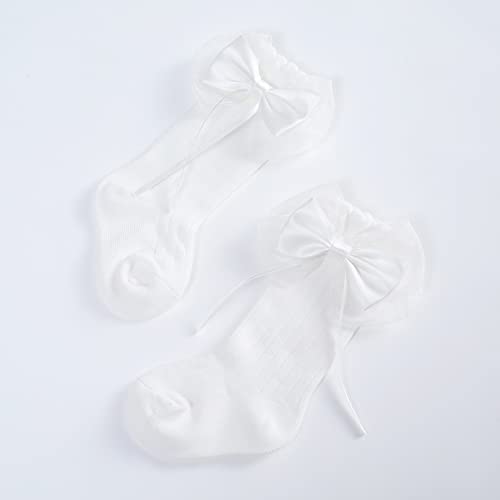 Baby Girls Crew Socks with Lace Bow Toddler Kids Non-Slip Stockings Infant Princess Socks Cozy Warm Mid Calf Socks4