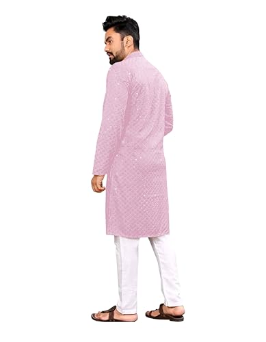 Image of Trustous Men's Indian Ethnic Wear Straight Lucknowi Kurta