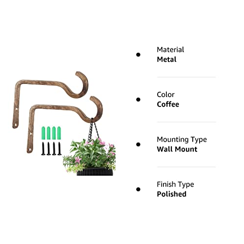 2 Pack 6 Inch Premium Decorative Metal Iron Wall Hook, Rustic Plant Hanger, Indoor Outdoor Gardening Bracket Hook, For Planters, Bird Feeders, Lanterns, Wind Chimes, By Right+Left (Coffee) #TOP7