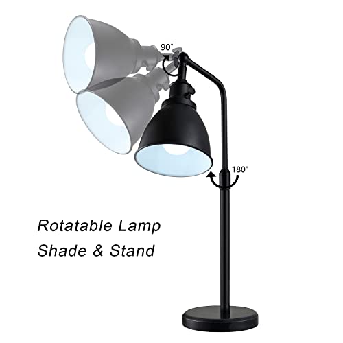 Wingbo Black Metal Table Lamp, Industrial Nightstand Reading Light Desk Lamp With Marble Base Flexible Head, 23.7" Height Adjustable Task Lamp For Office End Table Bedside, 7W 6500K Led Bulb Included #TOP3
