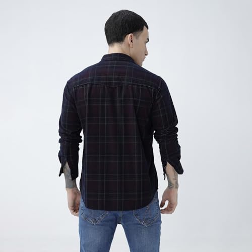 Image of BASICS 100% Cotton Checked Shirt for Men | Slim Fit | Everyday Smart Casual Wear | Full Sleeve