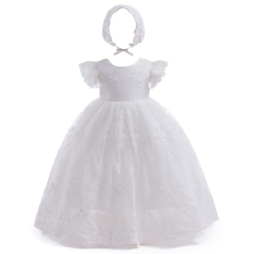 Leideur Baby Girl Christening Baptism Dress Long Blessing Gowns White Formal Wedding Dresses for Newborn (6 Months, White 3)