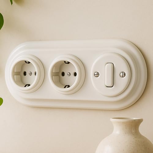 Interrupteur Simple + Prise En Porcelaine ARNOULD 'LE SILENCIEUX' - Neuf, Très Rare Et Authentique