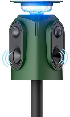 Solar Powered Ultrasonic Animal Repellent Outdoor, 360° PIR Motion Sensor Deterrent with Flashing Light, IP65 Waterproof, Repels Deer, Raccoon, Squirrel, Rabbit, Skunk for Yard, Garden, Orchard, 18kHz