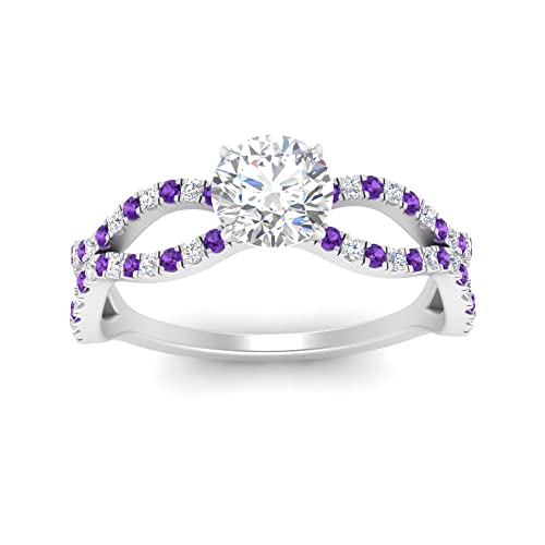 Image of 55Carat Choose Your Gemstone Pave Split Wave Diamond CZ Ring Sterling Silver Round Shape Split Shank Engagement Ring Everyday Jewelry Wedding Jewelry Handmade Gifts for Wife US Size 4 to 12
