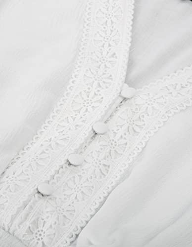 Damen Gothic Wikinger Kostüm Cosplay Halloween Karneval Festlich Party Langarm Shirt Weiß XXL