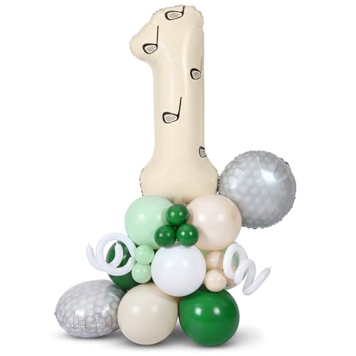 Ballons d'anniversaire Hole in One blanc et vert Lewtemi