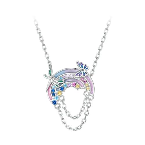 Collier arc-en-ciel en argent 925 avec pendentif papillon élégant pour femme