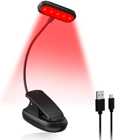 Reading Light Red 670nm and Amber 1300K+1800K, Melatonin Red Reading Lamp with Clamp, Blue Light Free, 360° Flexible Gooseneck, for Children, Study, Bedside