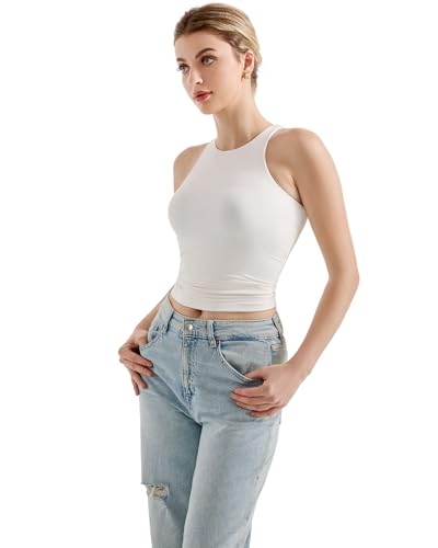 SUUKSESS Women High Neck Sleeveless Double Lined Summer Basic Crop Tank Tops 20254