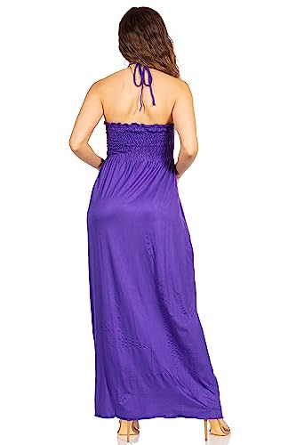 Image of Sakkas Soft Jersey Feel Solid Color Smocked Bodice String Halter Long Dress