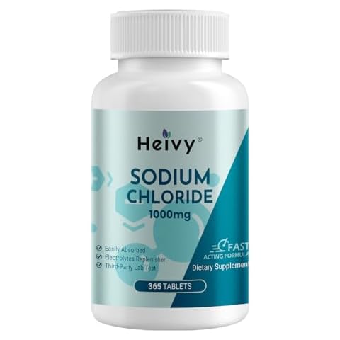 Heivy Sodium Chloride Tablets 1000mg - Pure Salt Tablets, 365 Tablets, Sodium Chloride, Non-GMO - Electrolyte Balance and Hydration Support, Electrolytes Replenisher Hydration Drink Cover