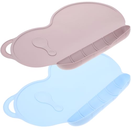 FELTECHELECTR Silicone Placemats 2pc Set Washable Machine Washable Heat Insulated Non-Slip Food Catching Dining Mat for Boys and Girls Toddler Nursery Random Color