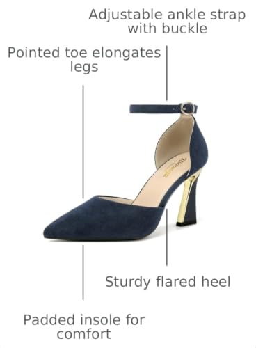 Image of RIBONGZ Comfortable Kitten Heels for Women Pointed Closed Toe Ankle Strap Buckle Heels Slip on Low Heel Church Pumps Wedding Bridal Party Dressy Shoes