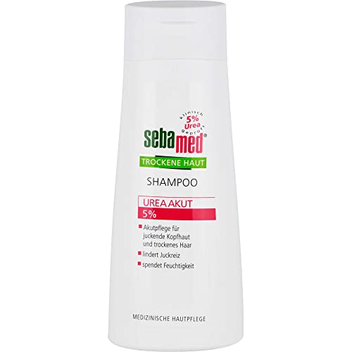 SEBAMED Trockene Haut Shampoo Urea Akut 5%, lindert spürbar Juckreiz bei trockener Kopfhaut und hilft, die natürliche Feuchtigkeitsbalance von Haut und Haar wieder herzustellen, 200 ml