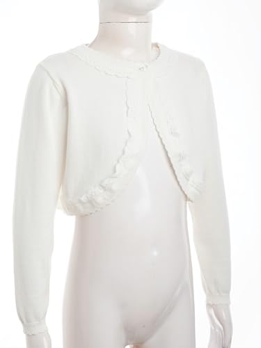 Kids Girls Long Sleeve Bolero Cardigan Shrug Coats Lace Trim Knitted Outerwear3