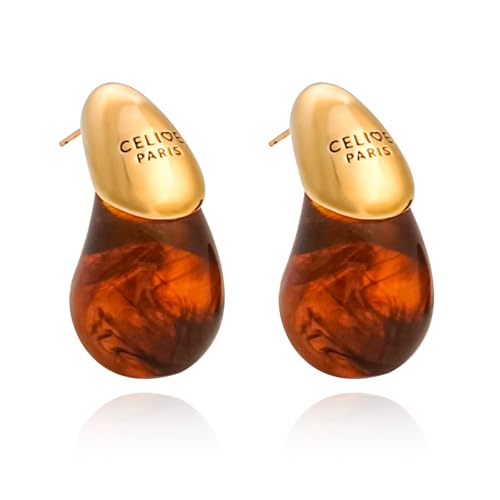 Jemjosh 18k Gold Plated Teardrop Earrings sterling silver post chunky resin and copper drop stud earrings Hypoallergenic Earrings Jewelry Gift