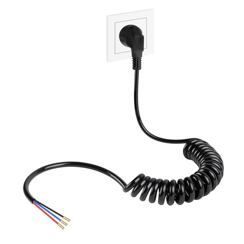 AXFEE 3m Schutzkontakt Verl&auml;ngerungskabel, 0.3m auf 3m Dehnbares Spiral-Kabel, 16A/230V Verl&auml;ngerungsleitung Kurz, Stromkabel Verl&auml;ngerung mit Stecker, Schutzkontakt Spiralverl&auml;ngerung Kabe(Schwarz)
