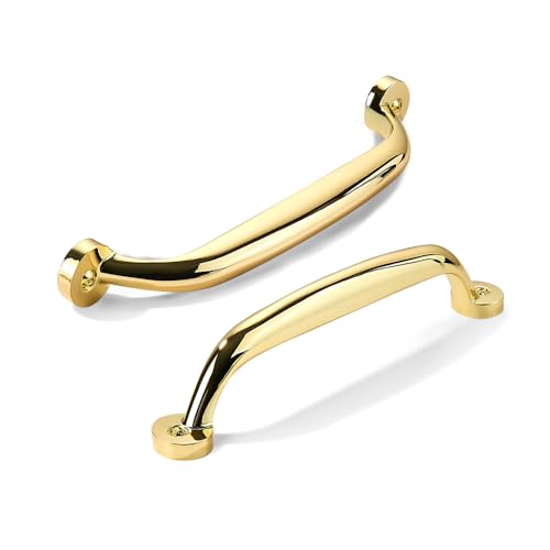 CABDM 2 Pack 6 inch Hole Center Polished Brass Cabinet Pulls - Heavy Duty Solid Drawer Hardware Handles Kitchen Vanity Bathroom Handles