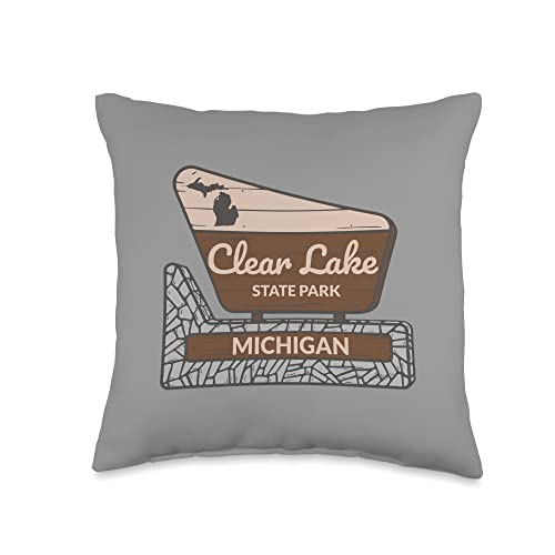 Clear Lake State Park Michigan MI Welcome Sign Vacation Throw Pillow