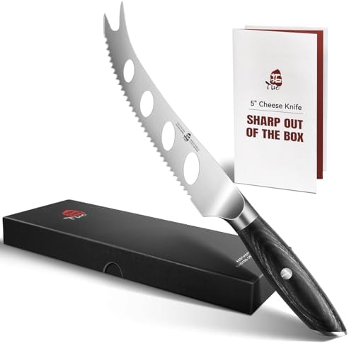 TUO Cheese Slicer Knife, 5" Serrated Tomato Knife, with Forked Tip & Non-Stick Blade, High Carbon German Steel, Ergonomic Handle with Gift Box, Falcon Series