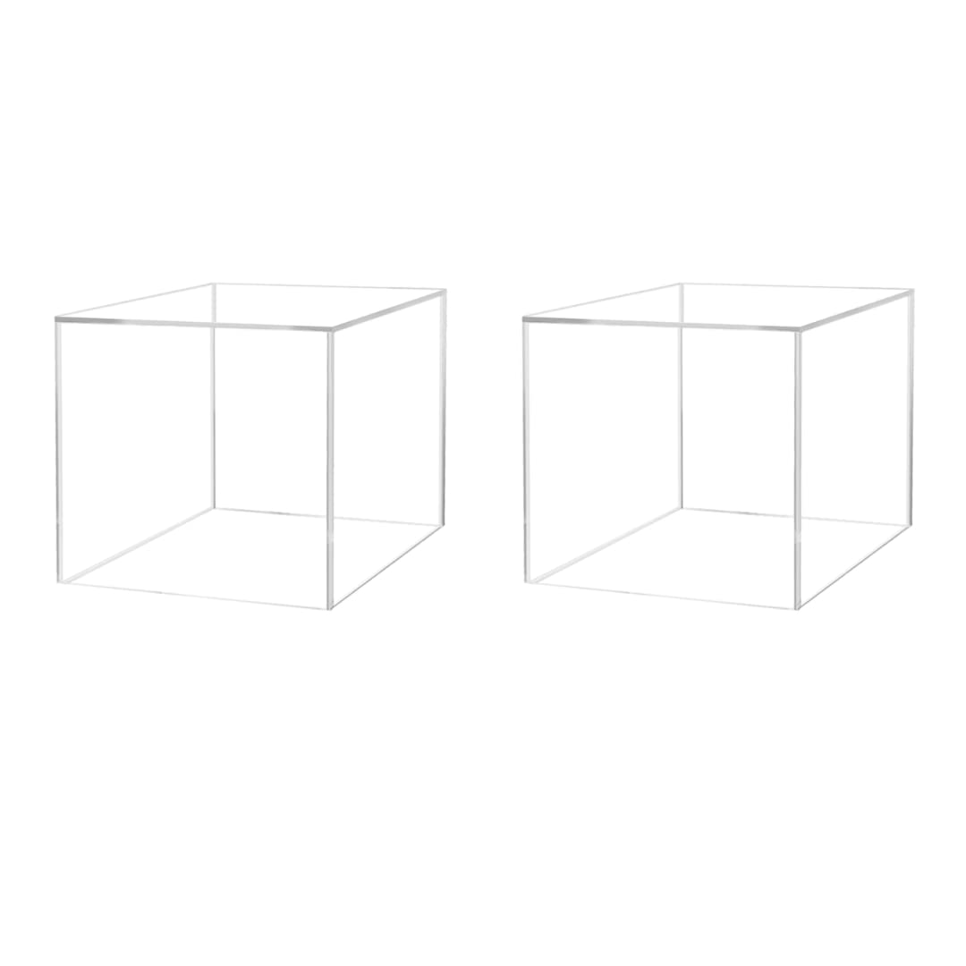 2 Pack Acrylic Box 10" Square Five Sided Display Bin Plexiglass Freestanding Cube No Assembly No Lid by Marketing Holders
