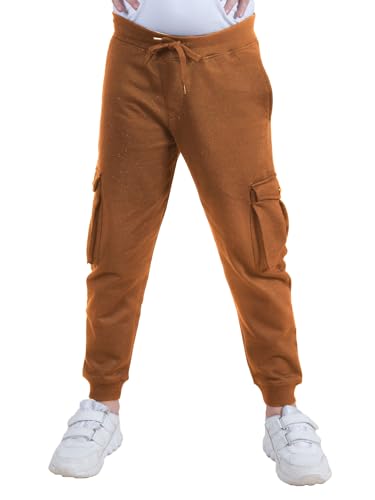 Image of KiddoPanti Boys Solid Fleece Cargo Track Pants | Cotton Poly Fleece Fabric | Ankle Length Jogger | 2 Cargo Pocket,1 Side Pocket | Elastic Waist & Drawcord | Jogger Track Pants