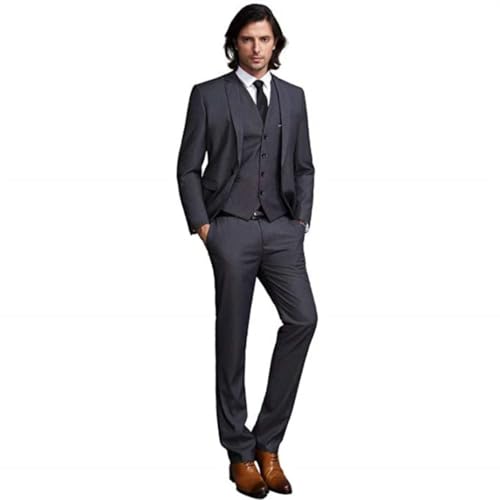 Men's Set Slim Fit Suit Solid Color Jacket +Vest+ Pants Suit4