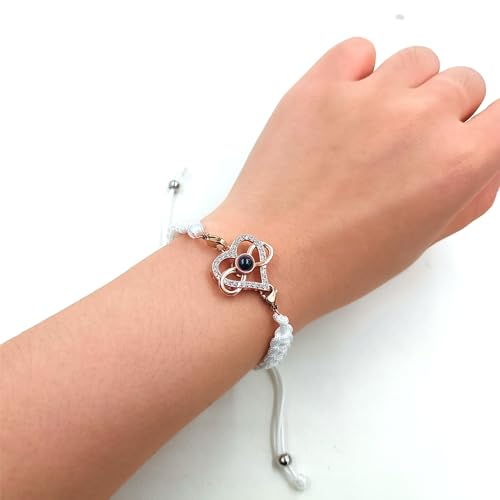 Image of 100 Languages I Love You Bracelet Necklace Heart Projection Bracelets Adjustable Braided Rope Friendship Love Gifts for Mom Best Friends