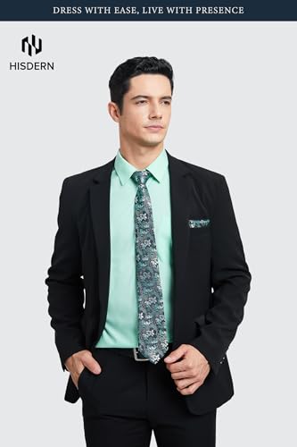 Image of HISDERN Mens Dress Shirt with Tie Pocket Square Set Classic Button Down Shirt Matching Tie Long Sleeve Shirts