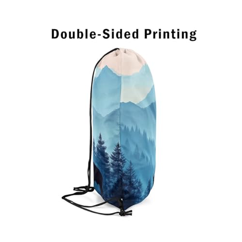 jejeloiu Cute Buffalo Gym String Bag 13"x15.7" Wild American Bison Drawstring Backpack Decor Forset Mountain Cartoon Wild Animal Drawstring Bags Blue Waterproof Cinch Bag4