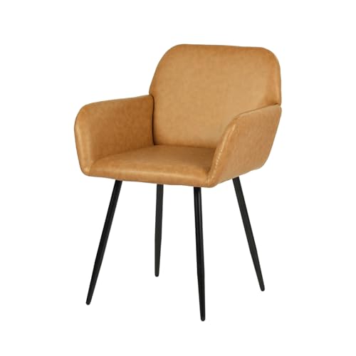 EGGREE Esszimmerstühle 1er Set Kunstleder Stühle mit Armlehnen Gepolsterte Küchenstühle Moderner Design, Hochwertige Stühle für Esszimmer Wohnzimmer mit Stabilen Metallbeinen Tragkraft 150 kg, Braun