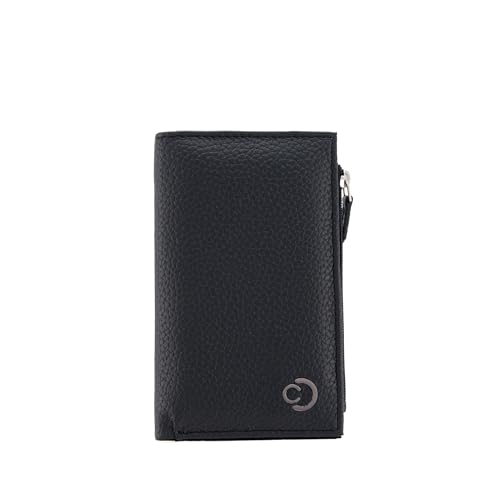 Image of Caprese Monique Small Textured Bifold Wallet for Women | Compact Handheld Purse with 6 Card Holder Slots | Slim Designer Wallet with Secure Snap Button & Zippered Coin Pocket (Black)