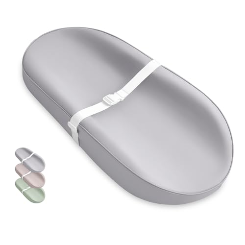 Image of Blissful Diary Vegan Leather Baby Changing Pad with Waterproof & Wipe-Clean PU Cover, Avocado Size Cozy Diaper Changing Pad for Dresser and Table, Light Gray